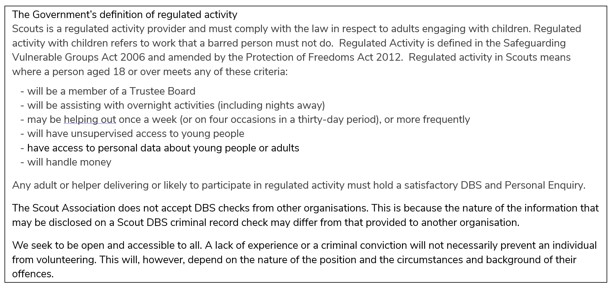 The Government’s definition of regulated activity